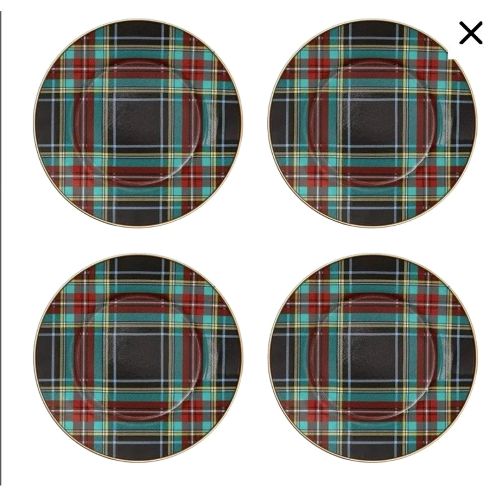 NEW Mackenzie Childs Tartan Black Charger 12in  Set of 4